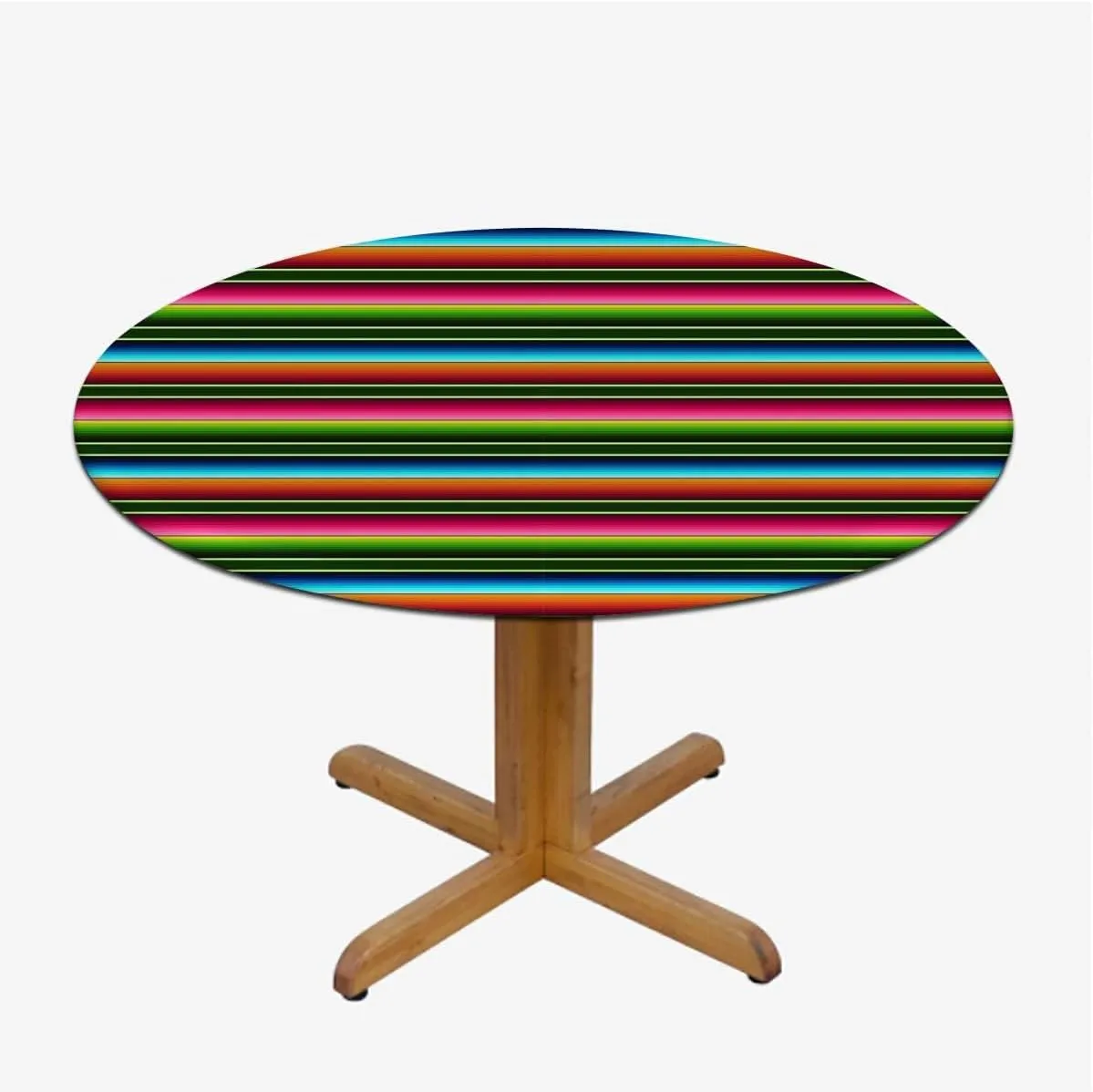 Rainbow Multicolor Round Tablecloth with Elastic Edge Horizontal Colored Stripes Soft-Touch Fitted Table Cloth, Waterproof Oil-Proof Table Cover Fit for 44"-47" Diameter Table Medieval