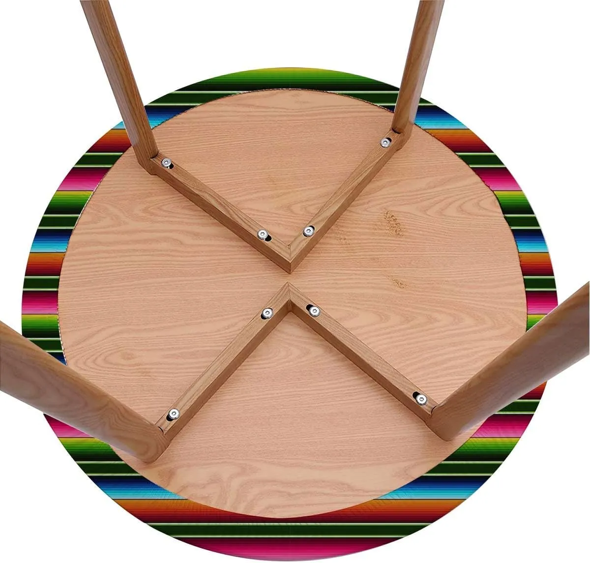 Rainbow Multicolor Round Tablecloth with Elastic Edge Horizontal Colored Stripes Soft-Touch Fitted Table Cloth, Waterproof Oil-Proof Table Cover Fit for 44"-47" Diameter Table Medieval
