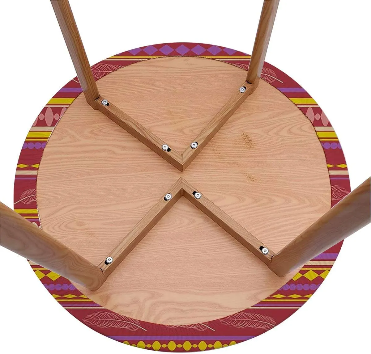 Red Purple Round Fitted Tablecloth with Elastic Edge Mexican Vibrant Colored Striped Soft-Touch Fitted Table Cloth, Waterproof Oil-Proof Table Cover Fit for 44"-47" Diameter Table Medieval