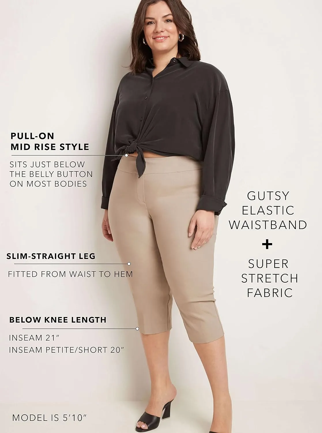 Rekucci Curvy Woman Plus Size Classic Pull-On Stretchy Straight Leg Capri