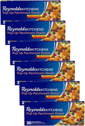 Reynolds Kitchens Pop-Up Parchment Paper Sheets, 10.7x13.6 Inch, 30 Sheets (Pack of 6)