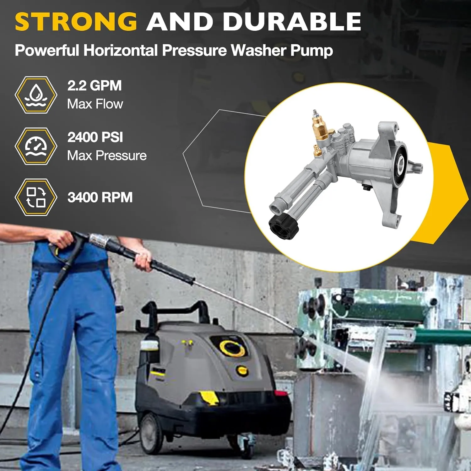RMW22G24-EZ-SX AR High Pressure Washer Pump, SX Left-Handed Pump, 2400 PSI, 2.2 GPM, Vertical 7/8" Shaft Power Washer Replacement Pump Head with Easy Start Valve Thermal Relief Valve, Aluminum