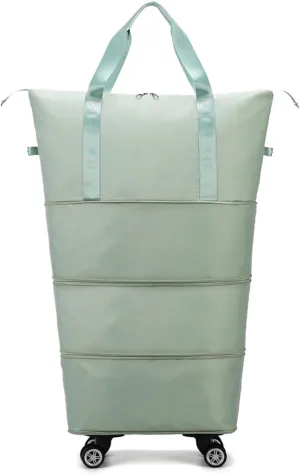 Rolling Duffle Bag with Removable Wheels - Expandable Water-Resistant Travel Bag 360° Spinner Gym Bag for Sports & Swimming Gear with Dry/Wet Compartment(Green)