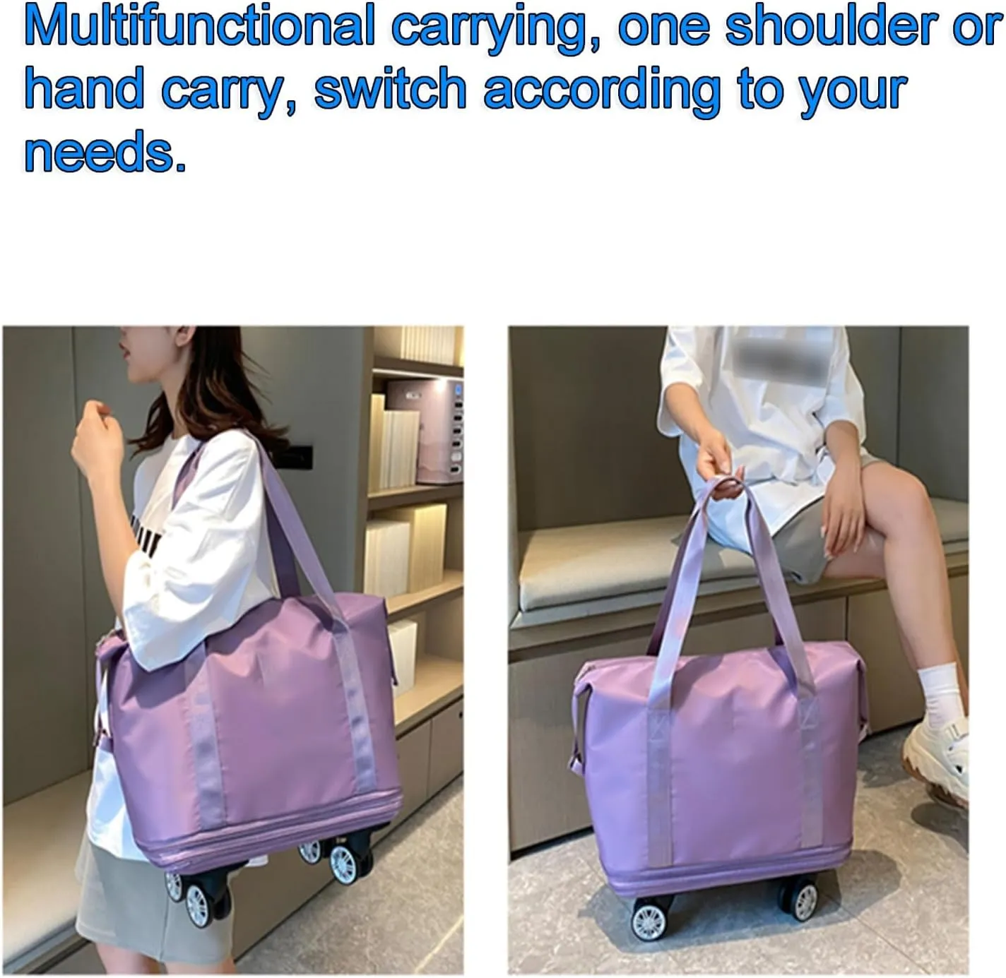 Rolling Duffle Bag with Removable Wheels - Expandable Water-Resistant Travel Bag 360° Spinner Gym Bag for Sports & Swimming Gear with Dry/Wet Compartment(Green)