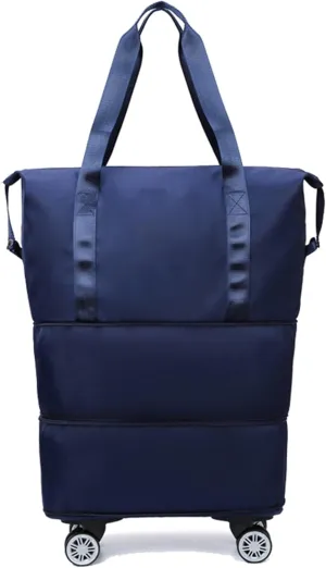Rolling Duffle Bag with Wheels - Expandable Travel Bag with 360° Spinner Wheels | Carry-On Weekender Bag | Waterproof Foldable Luggage for Men & Women(Blue)