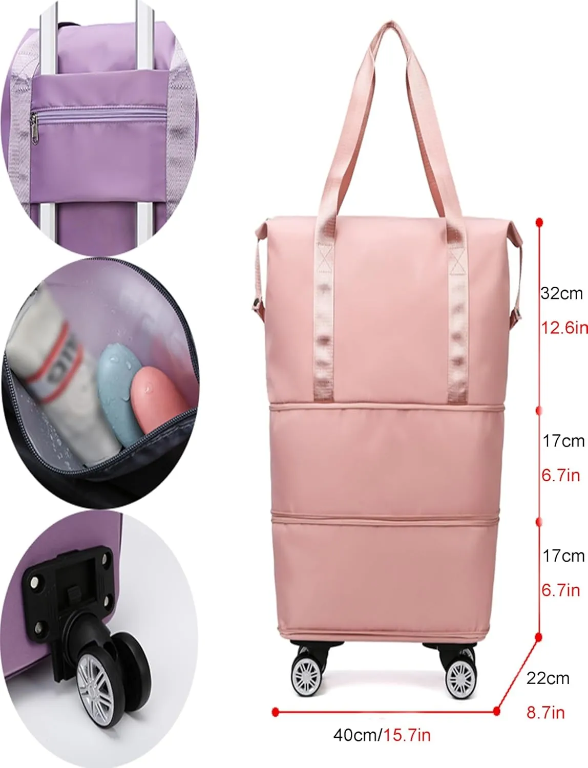 Rolling Duffle Bag with Wheels - Expandable Travel Bag with 360° Spinner Wheels | Carry-On Weekender Bag | Waterproof Foldable Luggage for Men & Women(Blue)