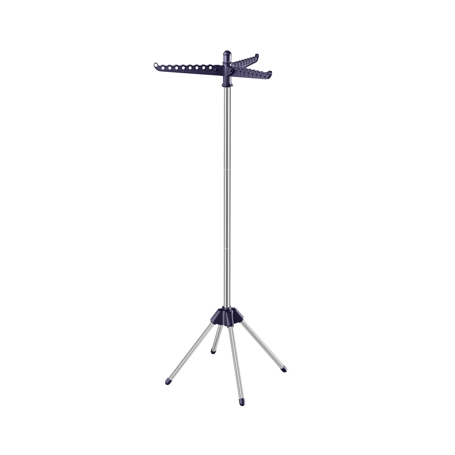 Rootz Portable Blue-Silver Washing Rack - Stainless Steel Stand - Plastic Foldable Stand - Lightweight - Compact - Easy Assembly - 65cm x 65cm x 150cm (Unfolded) - 5.5cm x 5.5cm x 182.5cm (Folded)