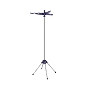 Rootz Portable Blue-Silver Washing Rack - Stainless Steel Stand - Plastic Foldable Stand - Lightweight - Compact - Easy Assembly - 65cm x 65cm x 150cm (Unfolded) - 5.5cm x 5.5cm x 182.5cm (Folded)