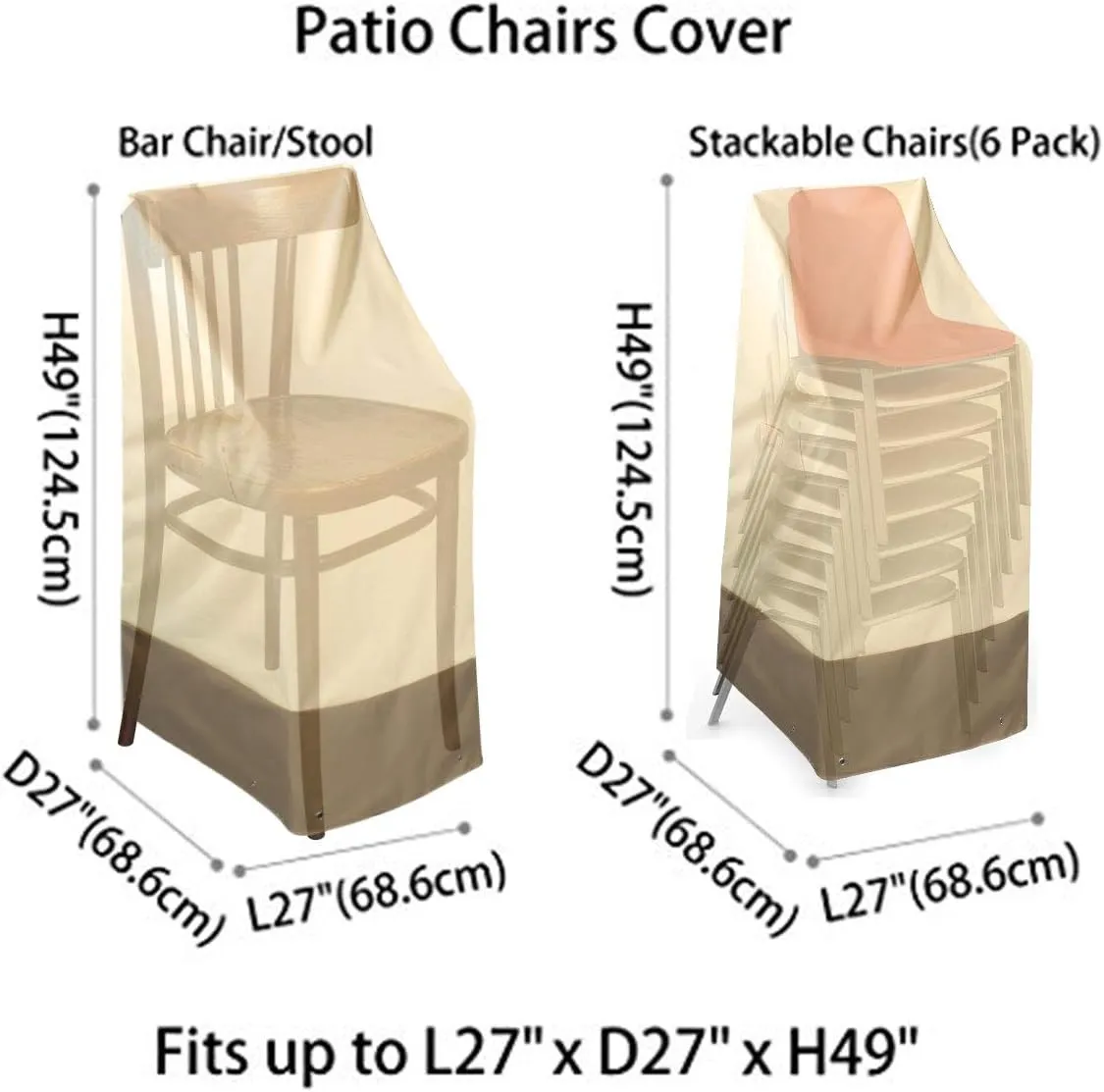 RosieLily High Back Patio Chair Covers Waterproof Heavy Duty Stackable Outdoor Bar Stool Cover Patio Furniture Covers Outside Lounge Deep Seat Covers, High Back-1 Pack Beige