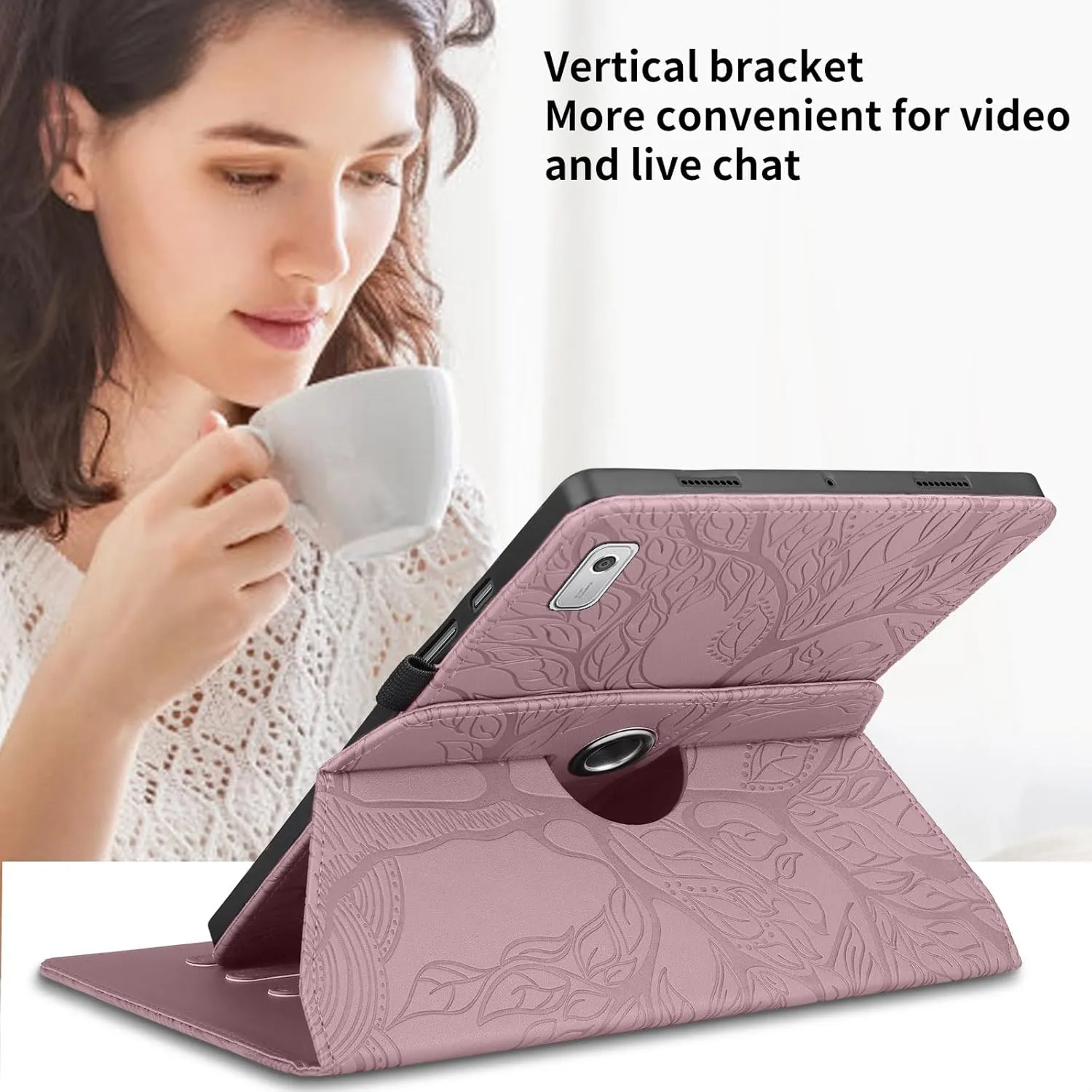 Rotating Case for Lenovo Tab M9 9.0 inch (TB-310FU) 2023 Released PU Leather Cover Lightweight Flip Stand Shell with Pen Holder for Lenovo Tab M9 9" 2023 Tablet-Rose Gold