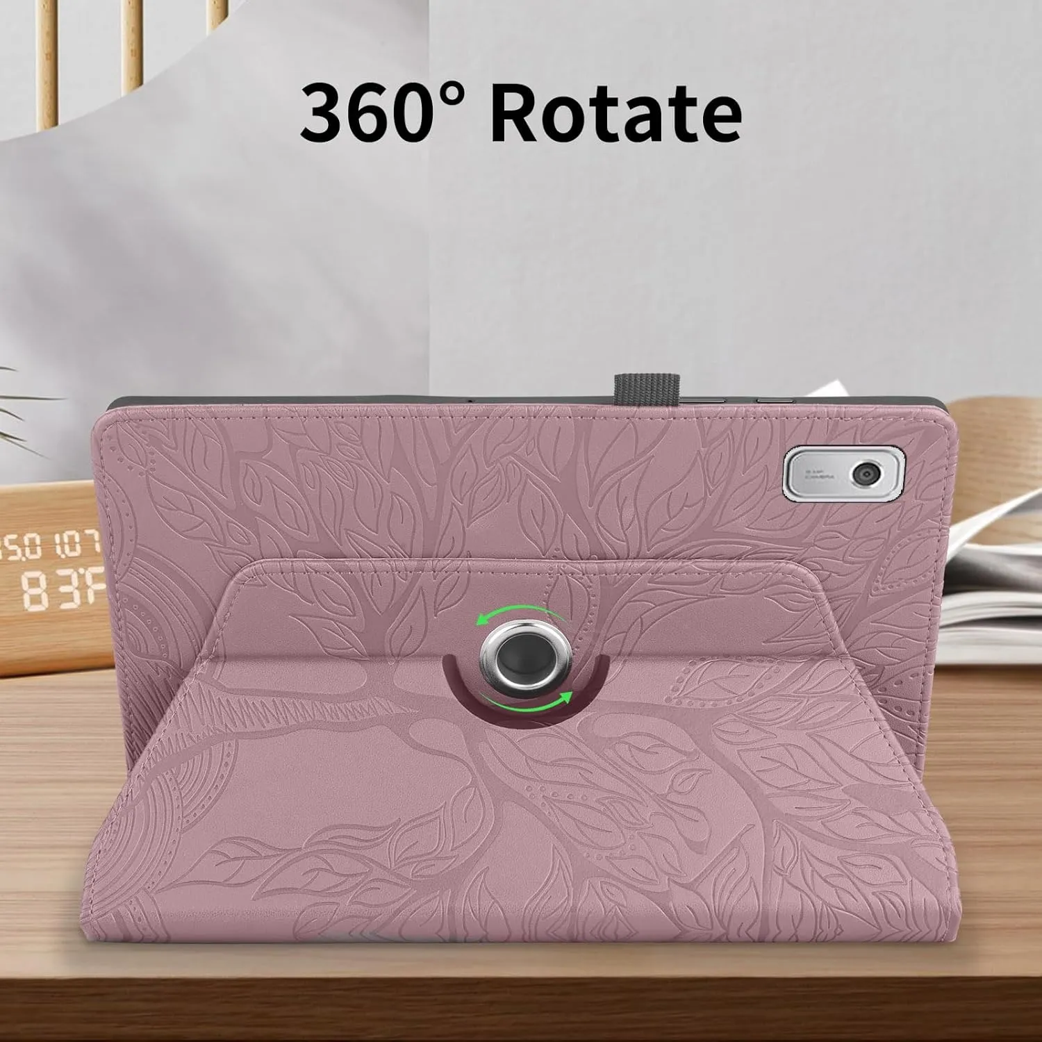 Rotating Case for Lenovo Tab M9 9.0 inch (TB-310FU) 2023 Released PU Leather Cover Lightweight Flip Stand Shell with Pen Holder for Lenovo Tab M9 9" 2023 Tablet-Rose Gold