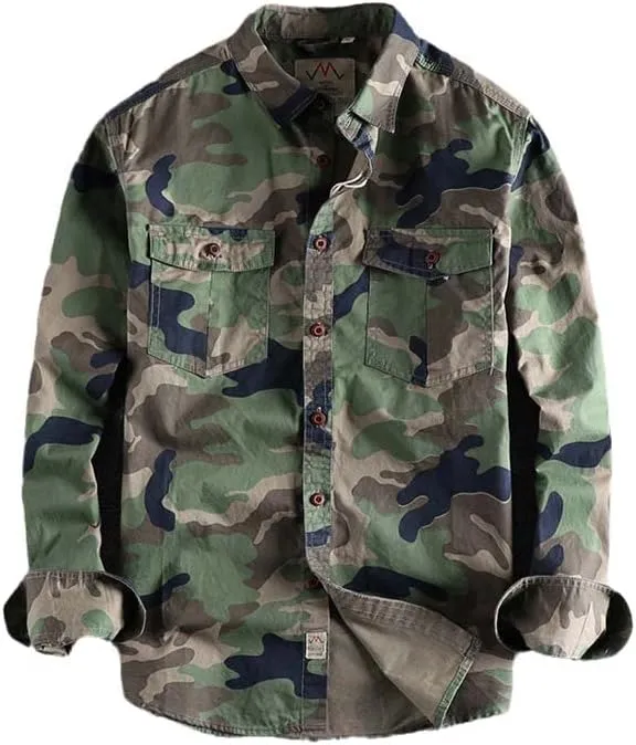 Rugged Camo Men's Shirt-Double Pocket Long Sleeve,Ideal for Work or Casual Wear-A Versatile Top for All Men