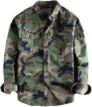 Rugged Camo Men's Shirt-Double Pocket Long Sleeve,Ideal for Work or Casual Wear-A Versatile Top for All Men