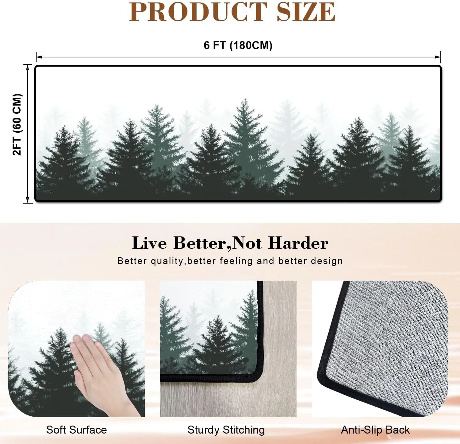 Runner Rug 2x6 Forest nature landscape Evergreen coniferous trees Pine spruce Washable Area Runner Rug Bathroom Rugs Kitchen Mats For Floor Door Mat Runners For Hallways Living Room Bedroom
