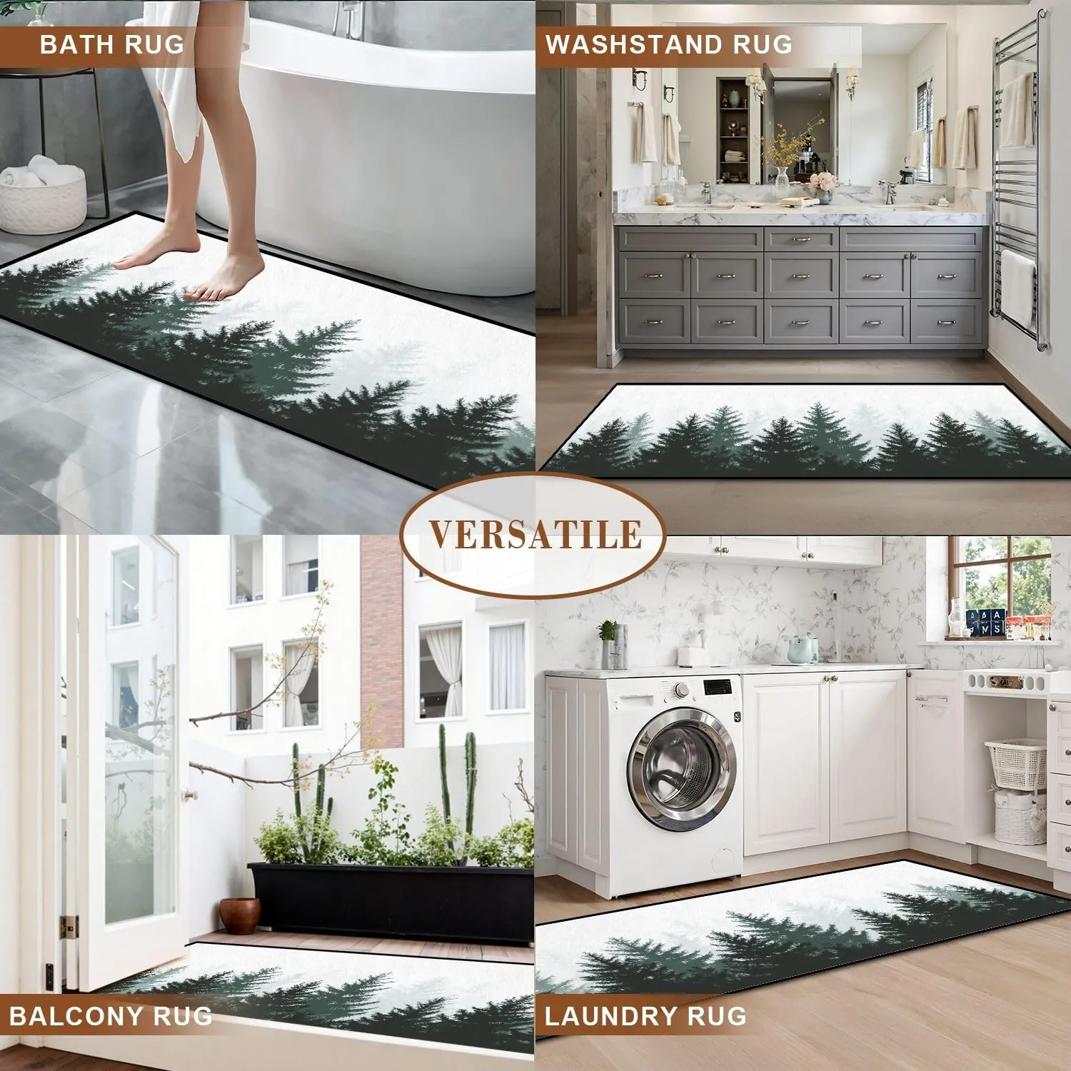 Runner Rug 2x6 Forest nature landscape Evergreen coniferous trees Pine spruce Washable Area Runner Rug Bathroom Rugs Kitchen Mats For Floor Door Mat Runners For Hallways Living Room Bedroom