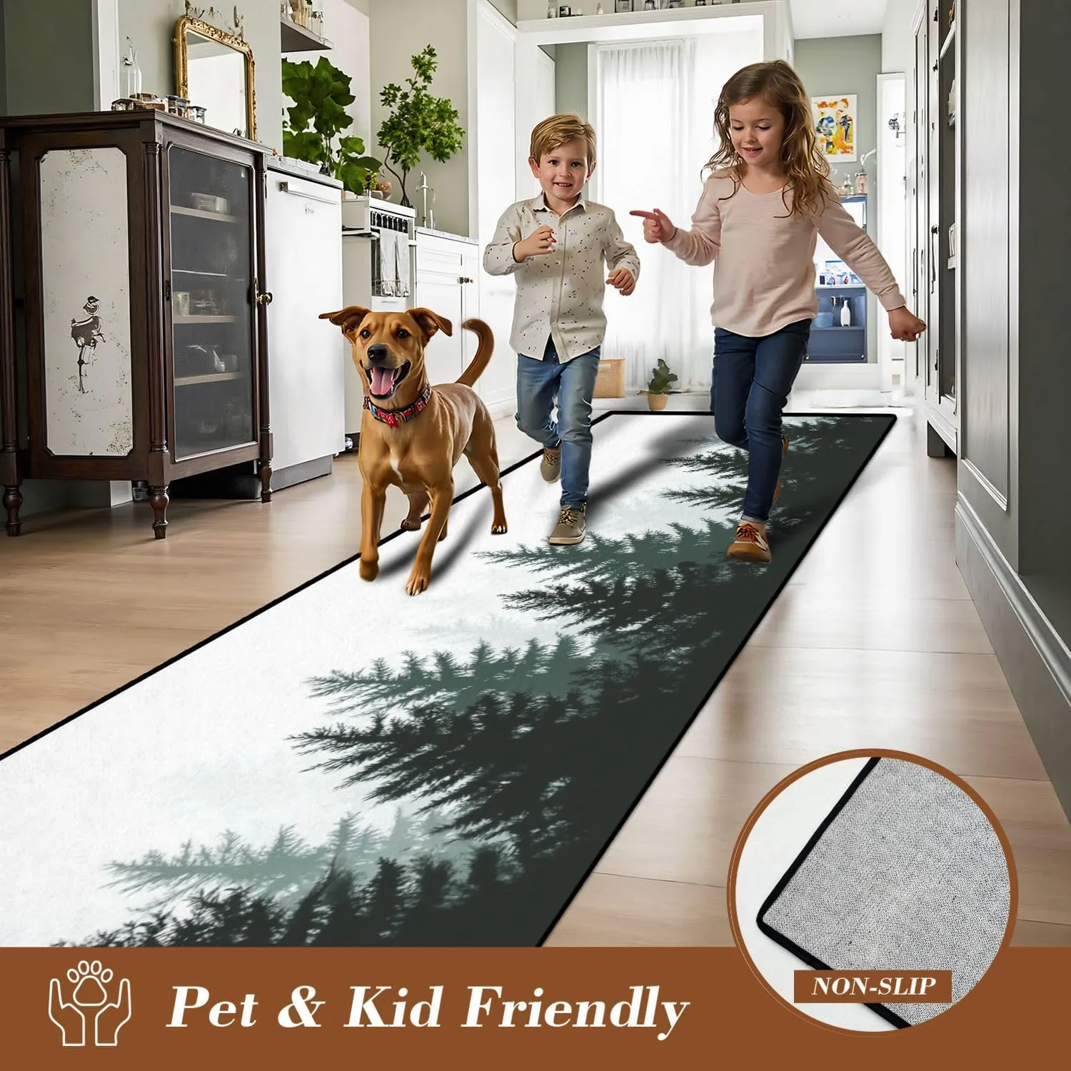 Runner Rug 2x6 Forest nature landscape Evergreen coniferous trees Pine spruce Washable Area Runner Rug Bathroom Rugs Kitchen Mats For Floor Door Mat Runners For Hallways Living Room Bedroom