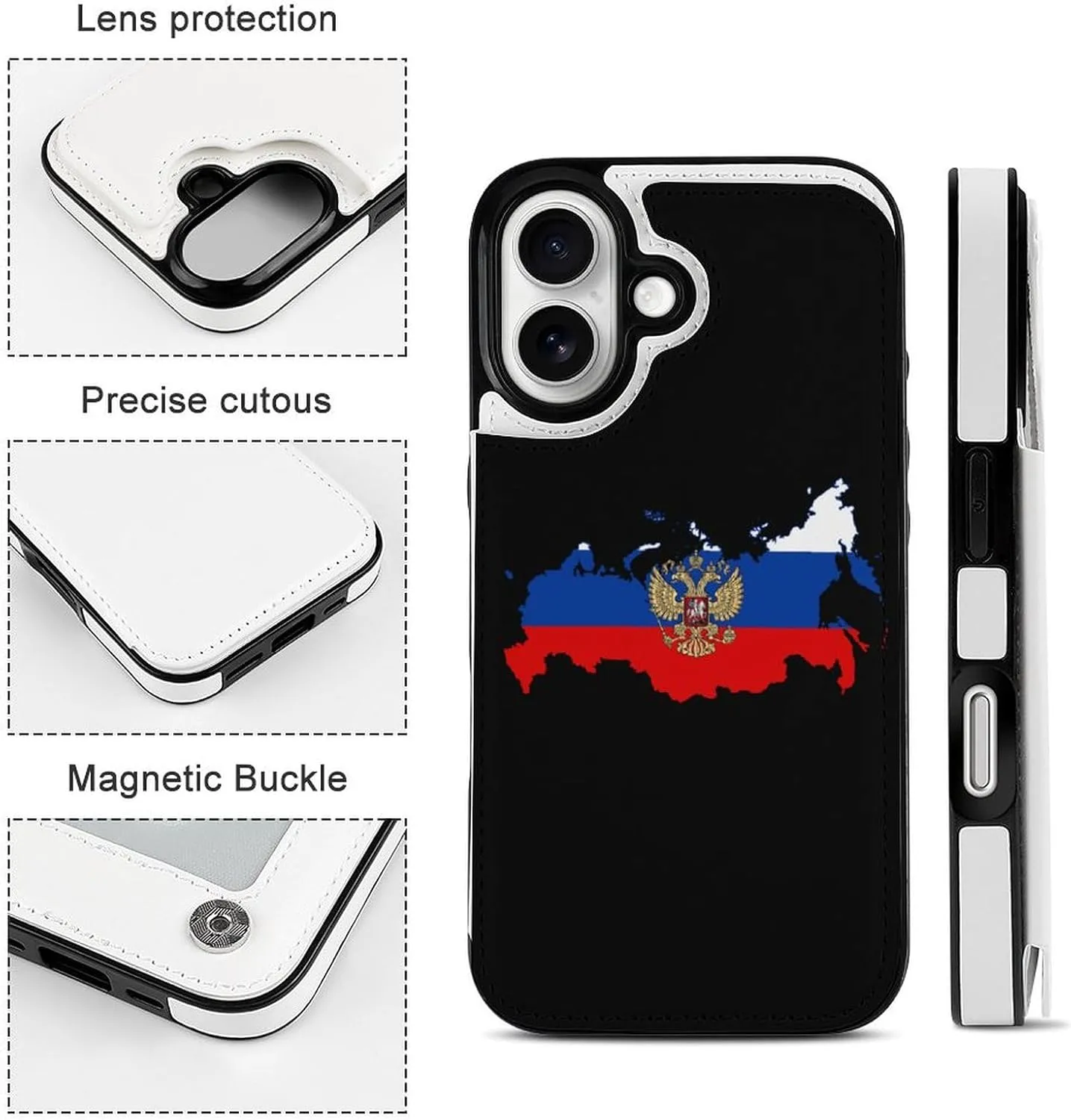 Russian Eagle Map of Russia Compatible with Case Phone Wallet Card Holder Shockproof Protective Flip Cover
