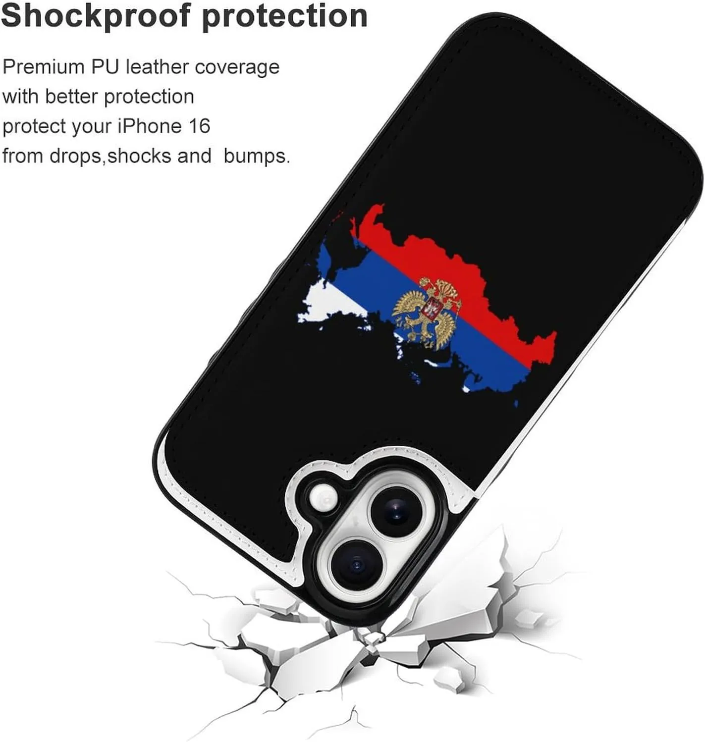 Russian Eagle Map of Russia Compatible with Case Phone Wallet Card Holder Shockproof Protective Flip Cover