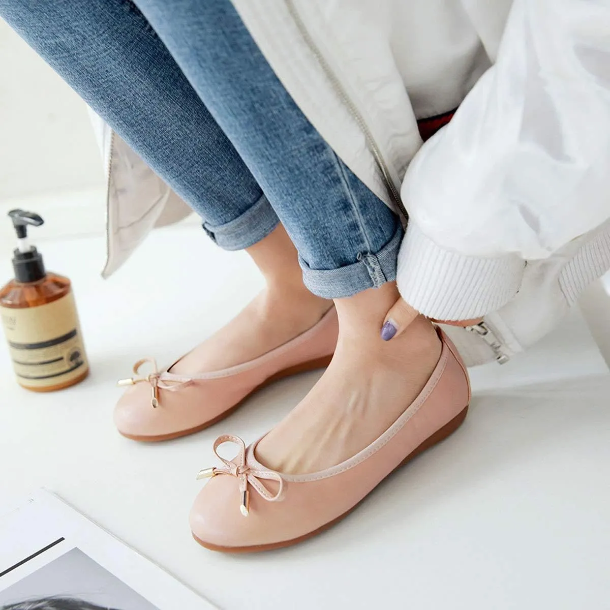 SAILING LU Women's Foldable Flat Shoes Portable Travel Ballet Flats Roll Up Slipper Shoes