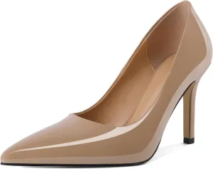 SAMMITOP Womens Closed Pointed Toe Pumps High Heels Stiletto Classic Slip On Dress Wedding Work Shoes Patent Leather 3.5 Inch