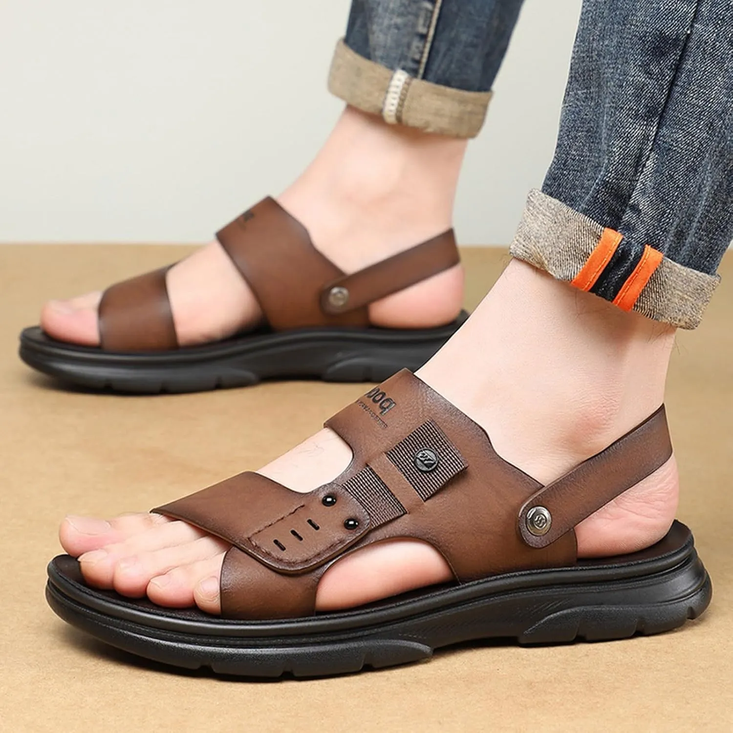 Sandals Mens W Men's Thick Soled Wedge Shoes Fashionable And Casual Outdoor Wear Adjustable New Leather Sandal Mens