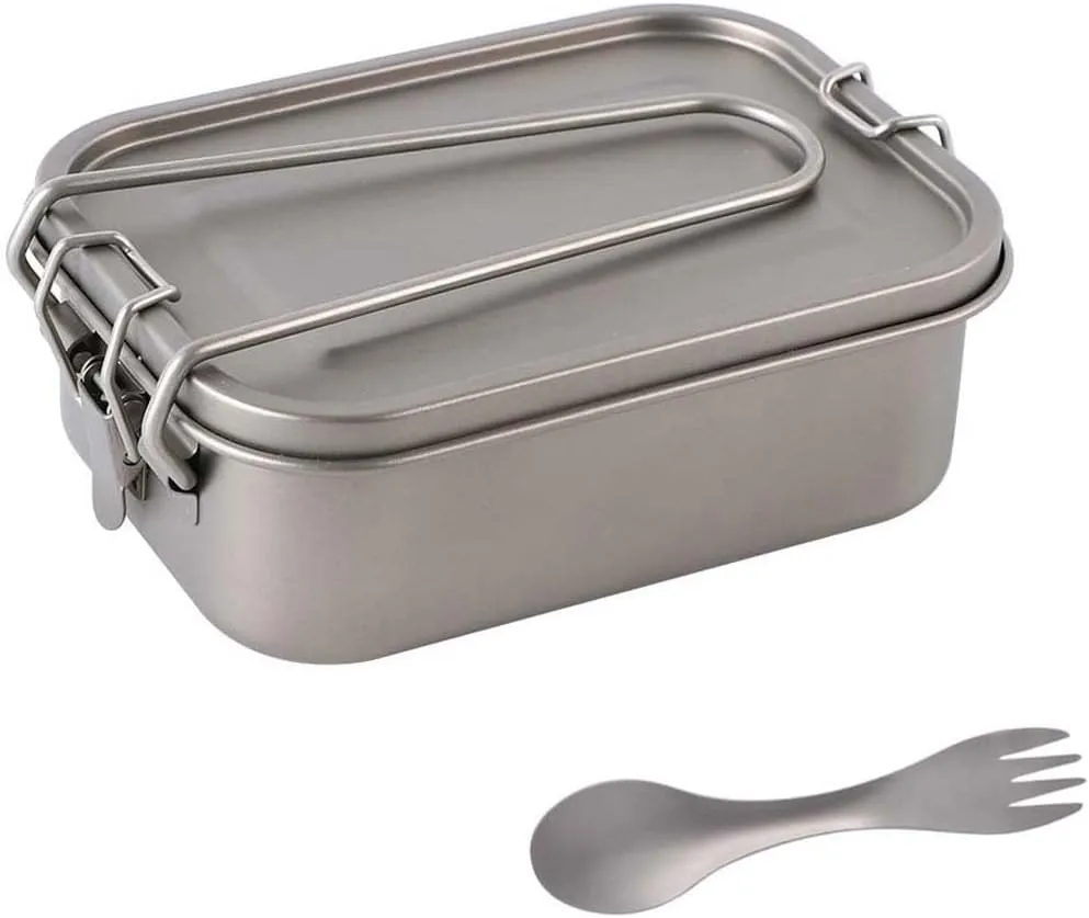Sealed Lunch Box 1200ml, Pure Titanium Square Bento Box With Foldable Handle Suitable For Outdoor Or Home Use(With handle)