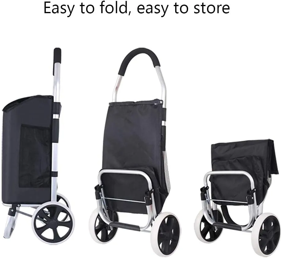Shopping Cart with Big Wheels,Heavy Duty Folding Reusable Shopping Trolley for Groceries,for Women Travel Home Kitchen Supermarket，50kg Load