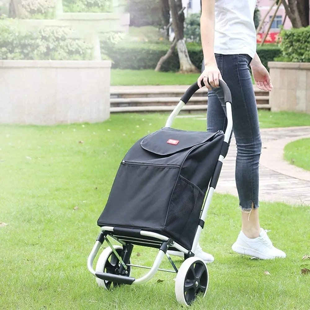 Shopping Cart with Big Wheels,Heavy Duty Folding Reusable Shopping Trolley for Groceries,for Women Travel Home Kitchen Supermarket，50kg Load