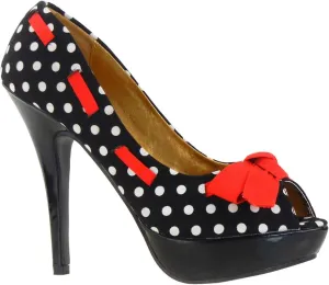 SHOW STORY Sexy Peep Toe Polka Dots Bow Platform Stiletto High Heel Pump,LF30421