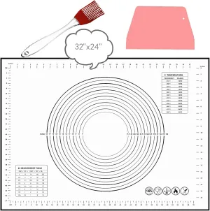 Silicone Pastry Mat Extra Large, 32" x 24" Premium Non-stick Baking Mat with Measurement for Dough Rolling, Non-slip Counter Mat