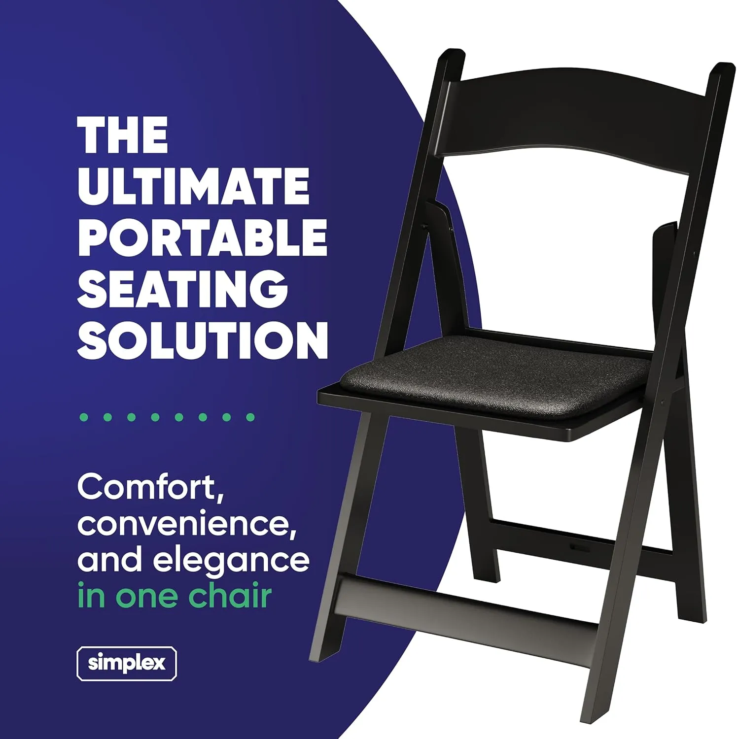 SIMPLEX 24 Black Resin Stackable Folding Chair - Comfortable Black Foldable Chair - Folding Chairs with Padded Seats - Indoor/Outdoor Folding Chairs for Events - Lightweight Foldable Chairs (24 Pack)