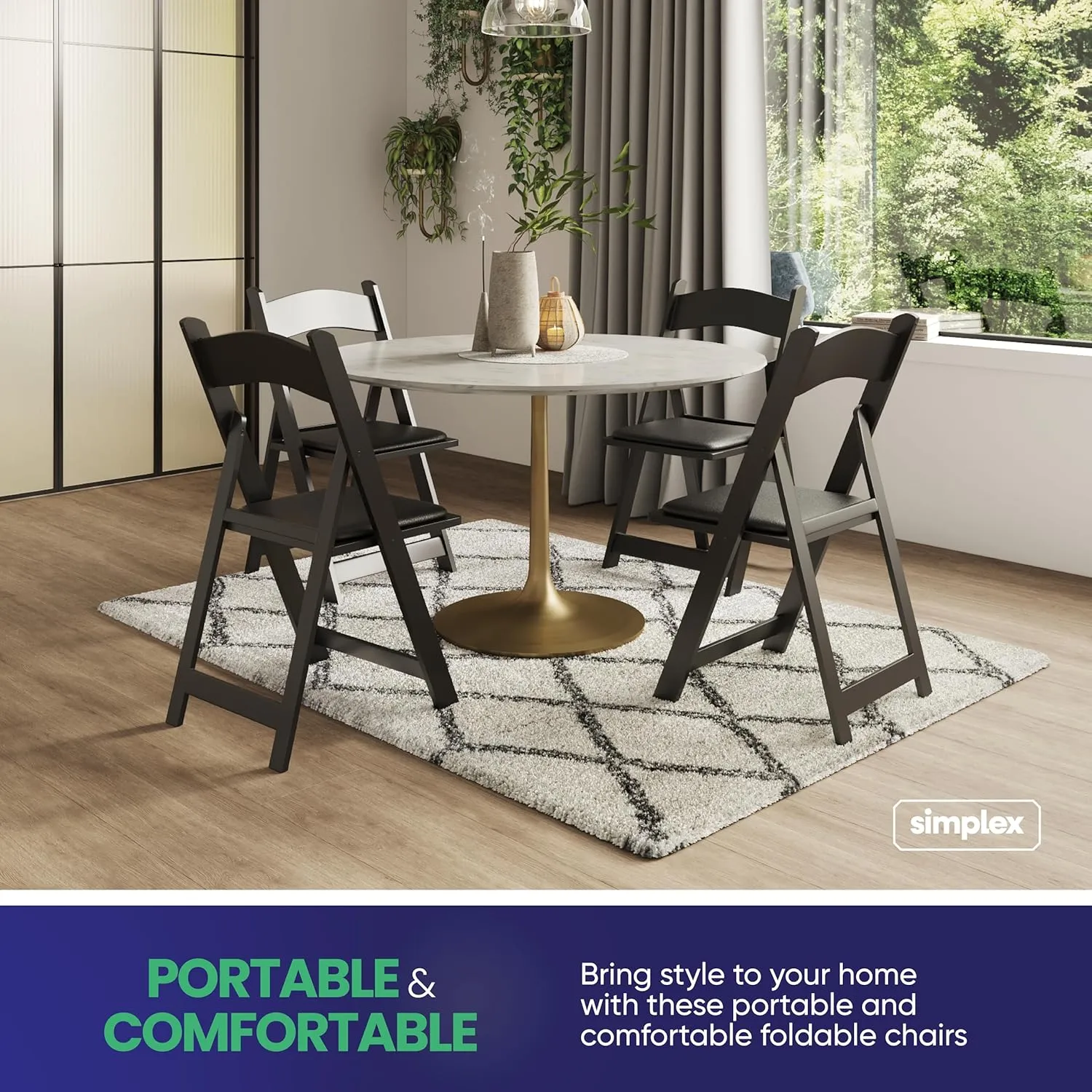 SIMPLEX 24 Black Resin Stackable Folding Chair - Comfortable Black Foldable Chair - Folding Chairs with Padded Seats - Indoor/Outdoor Folding Chairs for Events - Lightweight Foldable Chairs (24 Pack)
