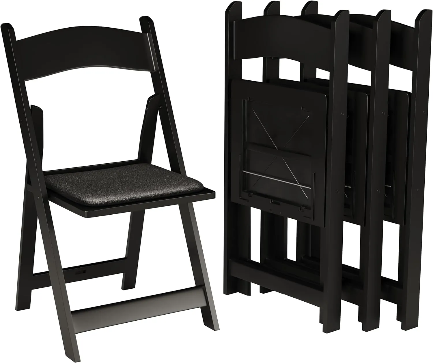 SIMPLEX 24 Black Resin Stackable Folding Chair - Comfortable Black Foldable Chair - Folding Chairs with Padded Seats - Indoor/Outdoor Folding Chairs for Events - Lightweight Foldable Chairs (24 Pack)