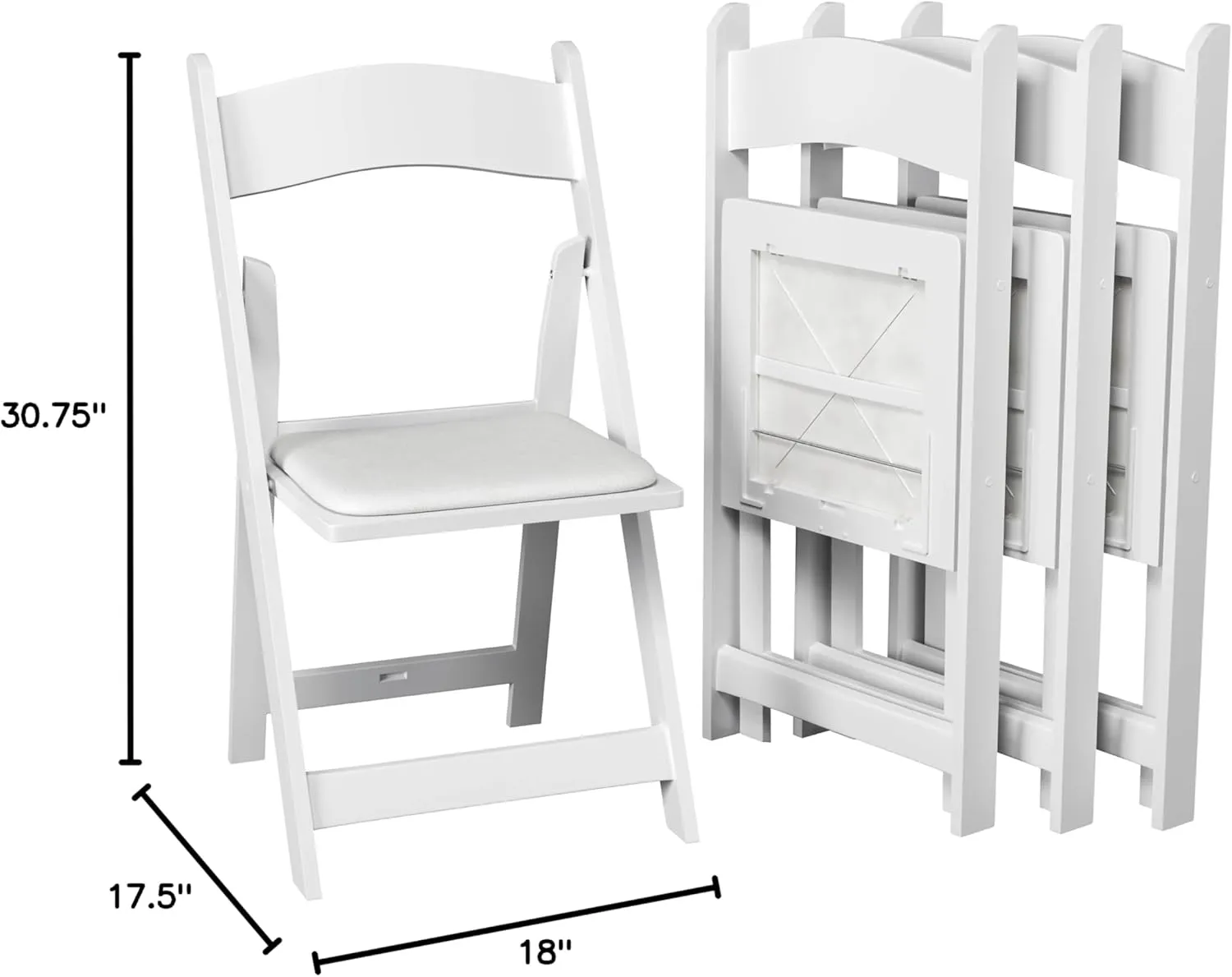 Simplex Furniture Modern White Resin Foldable Chair - 24 Pack, Stackable, Lightweight, Indoor/Outdoor, Rental Grade - Folding Chairs with Padded Seats