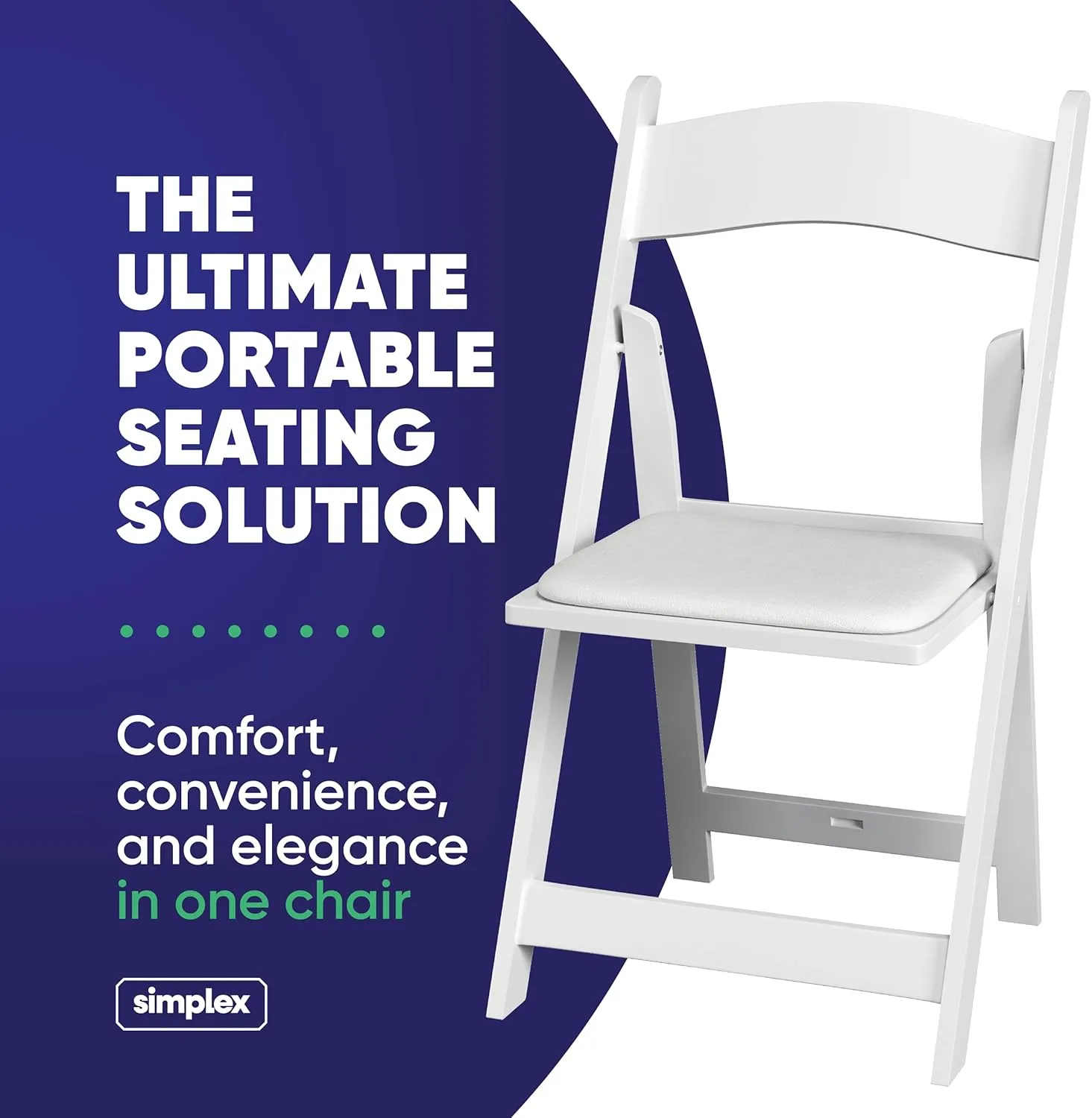 Simplex Furniture Modern White Resin Foldable Chair - 24 Pack, Stackable, Lightweight, Indoor/Outdoor, Rental Grade - Folding Chairs with Padded Seats