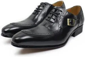 Single Season Oxford Shoes for Men Lace Up Split Toe Monk Strap Pointed Toe Cowhide Block Heel Resistant Non Slip Low Top Classic Very Popular Among Young People