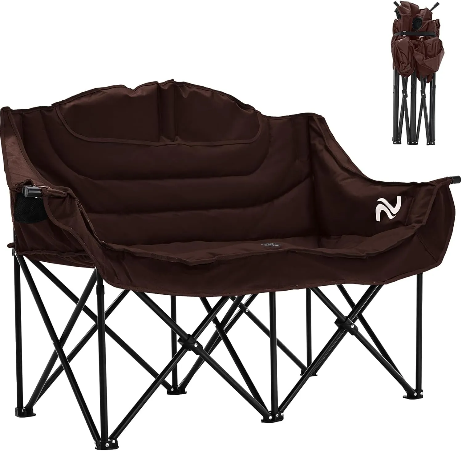 Slsy Oversized Double Camping Chair, Folding 2 Person Camping Chair Loveseat, Fully Padded Duo Chair Camping Couch, Fold Up Double Camp Chair, Lawn Chairs, Camping Bench with Carrying Bag