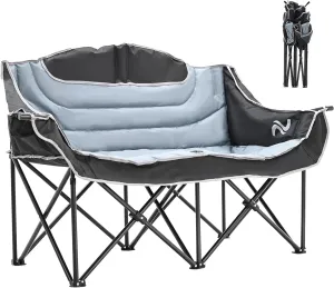 Slsy Oversized Double Camping Chair, Folding 2 Person Camping Chair Loveseat, Fully Padded Duo Chair Camping Couch, Fold Up Double Camp Chair, Lawn Chairs, Camping Bench with Carrying Bag