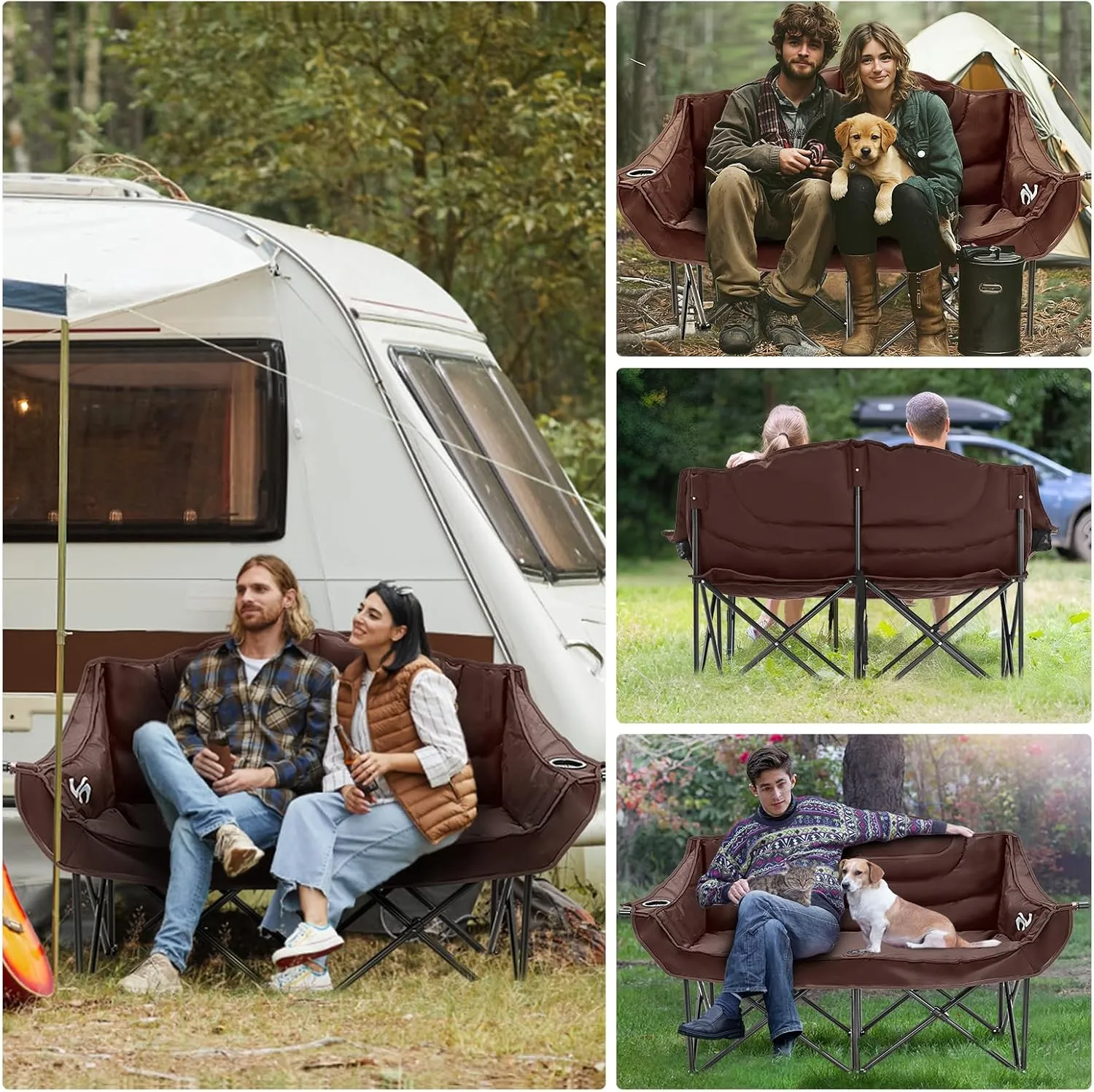 Slsy Oversized Double Camping Chair, Folding 2 Person Camping Chair Loveseat, Fully Padded Duo Chair Camping Couch, Fold Up Double Camp Chair, Lawn Chairs, Camping Bench with Carrying Bag
