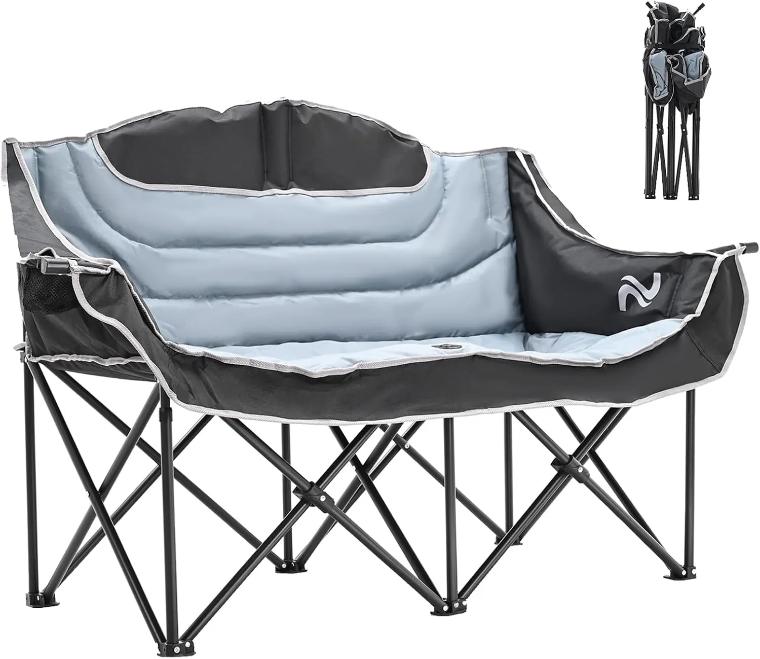 Slsy Oversized Double Camping Chair, Folding 2 Person Camping Chair Loveseat, Fully Padded Duo Chair Camping Couch, Fold Up Double Camp Chair, Lawn Chairs, Camping Bench with Carrying Bag