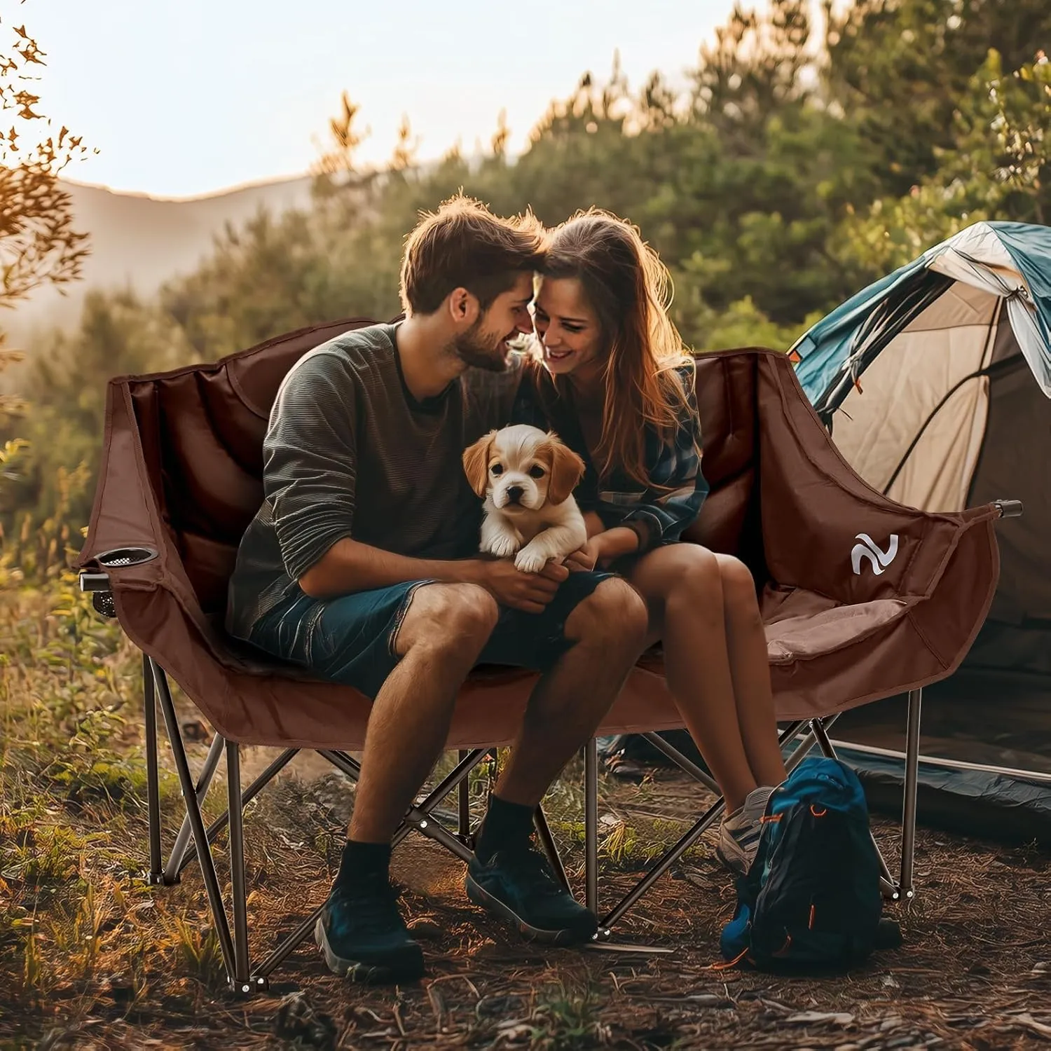 Slsy Oversized Double Camping Chair, Folding 2 Person Camping Chair Loveseat, Fully Padded Duo Chair Camping Couch, Fold Up Double Camp Chair, Lawn Chairs, Camping Bench with Carrying Bag