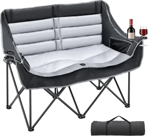 Slsy Oversized Double Camping Chair, Folding 2 Person Camping Chair Loveseat, Fully Padded Duo Chair Camping Couch, Fold Up Double Camp Chair, Lawn Chairs, Camping Bench with Carrying Bag