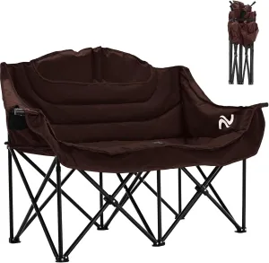 Slsy Oversized Double Camping Chair, Folding 2 Person Camping Chair Loveseat, Fully Padded Duo Chair Camping Couch, Fold Up Double Camp Chair, Lawn Chairs, Camping Bench with Carrying Bag