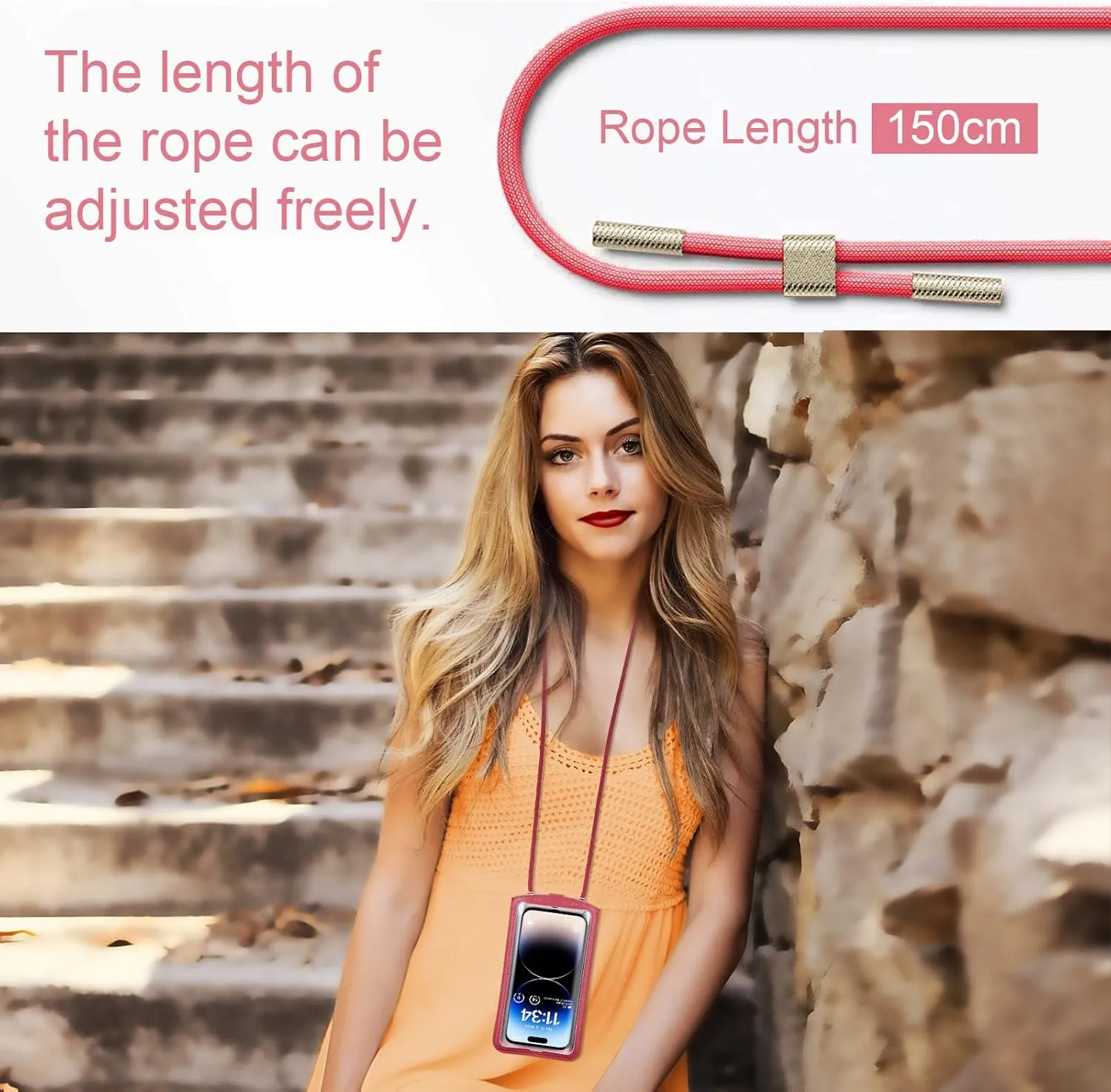 Small Crossbody Bag Cell Phone Purse for Women Men Leather Mini Shoulder Bag Wallet Case with Card Holder Slot Necklace Lanyard for All Smartphones iPhone Samsung Google Moto up to 7.3" Red