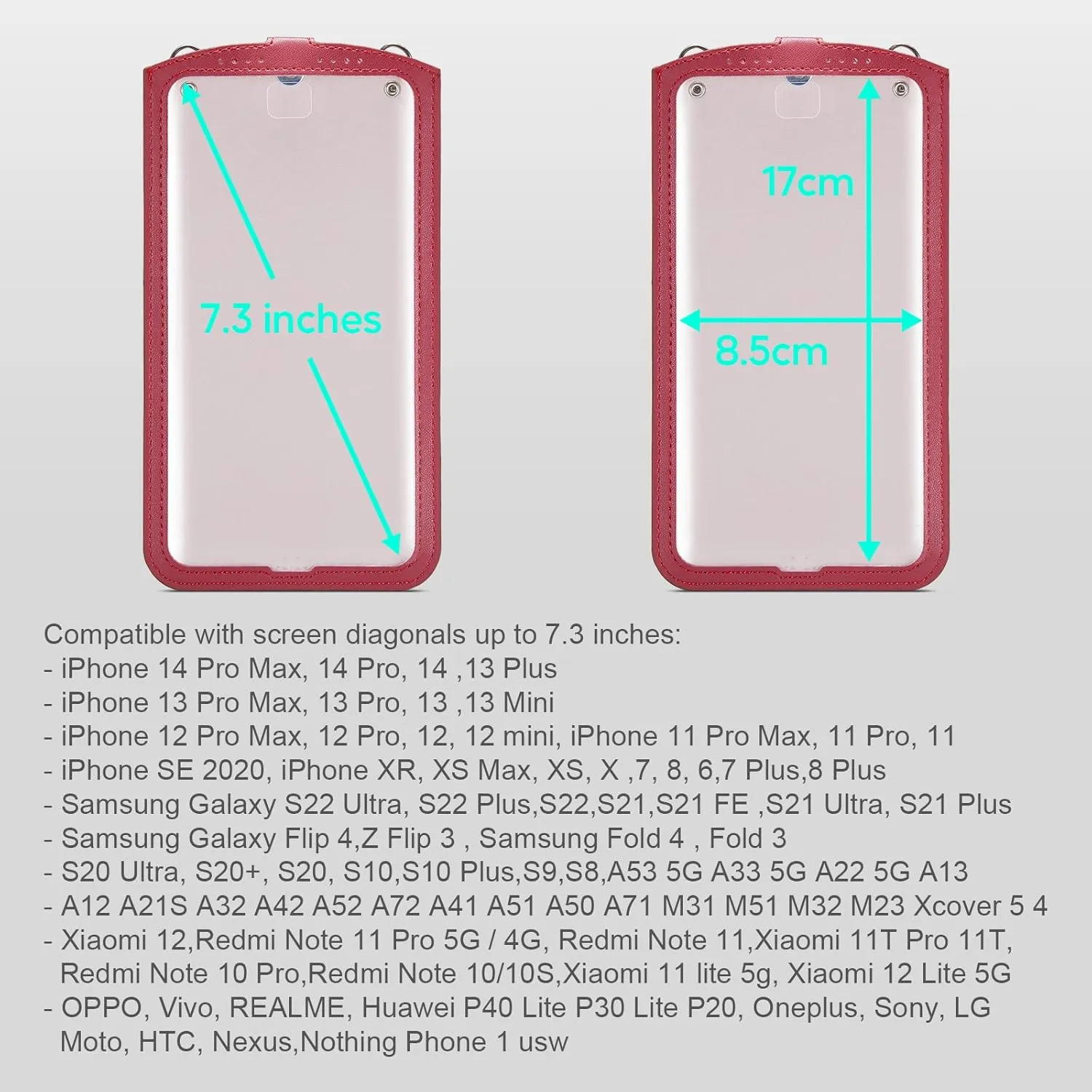 Small Crossbody Bag Cell Phone Purse for Women Men Leather Mini Shoulder Bag Wallet Case with Card Holder Slot Necklace Lanyard for All Smartphones iPhone Samsung Google Moto up to 7.3" Red