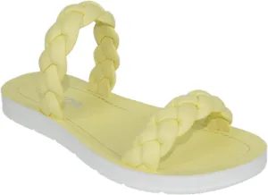 Soda Shoes Women Flip Flops Flat Sandals Slides Double Braided Straps Joyful-S Yellow 6