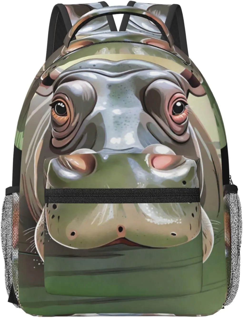 Soft Backpack Shoulder Bag with Zipper and Laptop Compartment, Laptop Backpack Compatible with Cartoon Swimming Hippo