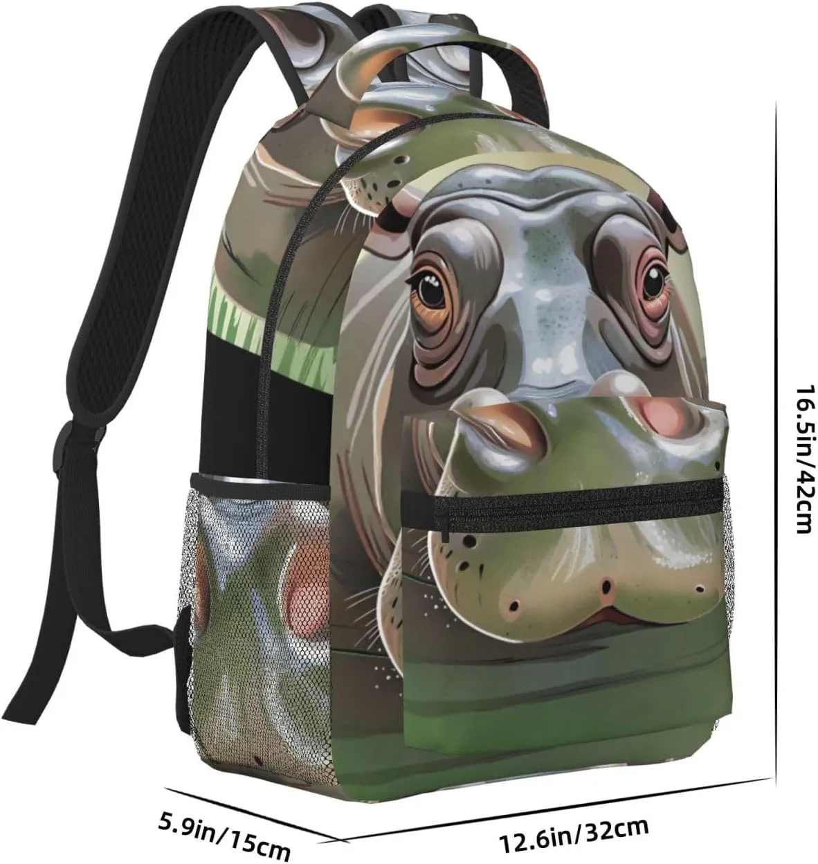 Soft Backpack Shoulder Bag with Zipper and Laptop Compartment, Laptop Backpack Compatible with Cartoon Swimming Hippo