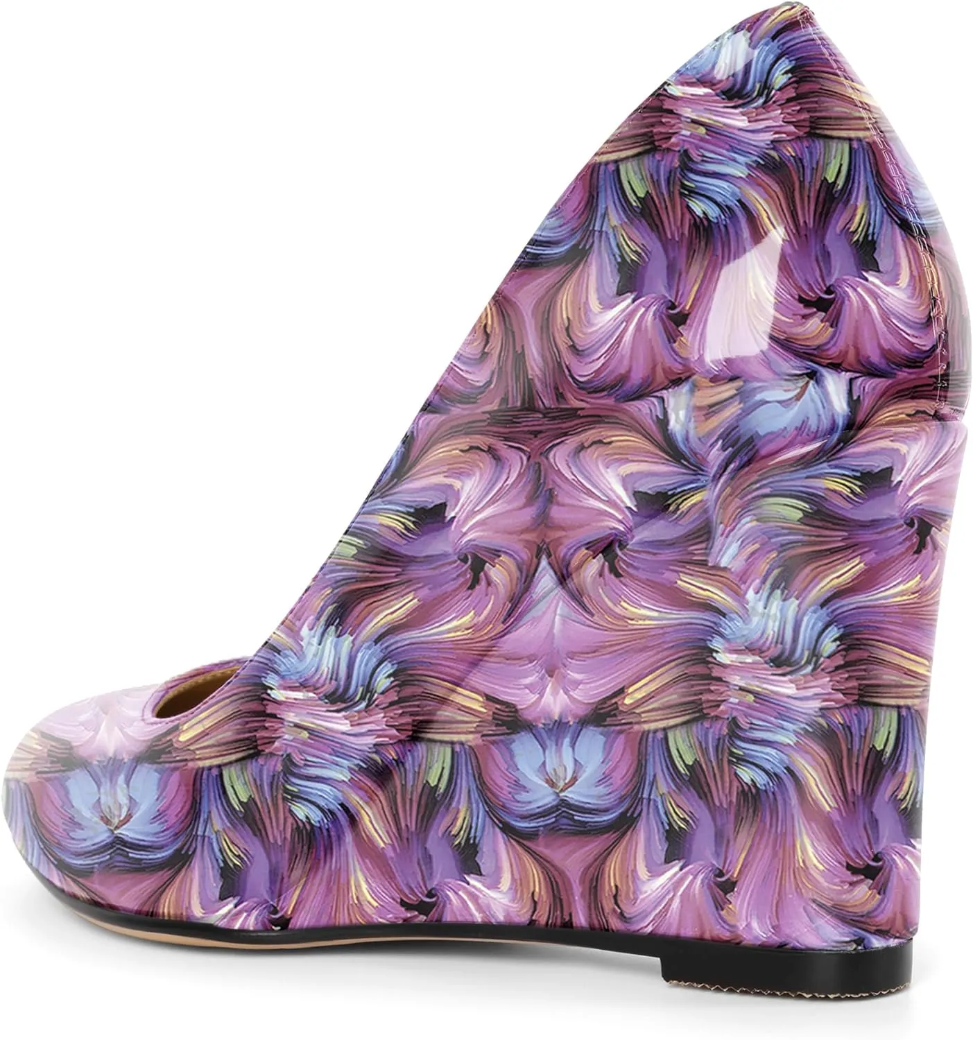 Soireelady Wedge Heel Pumps Round Closed Toe Slip On High Heel Wedges Comfortable Dress Shoes 3.5 Inches