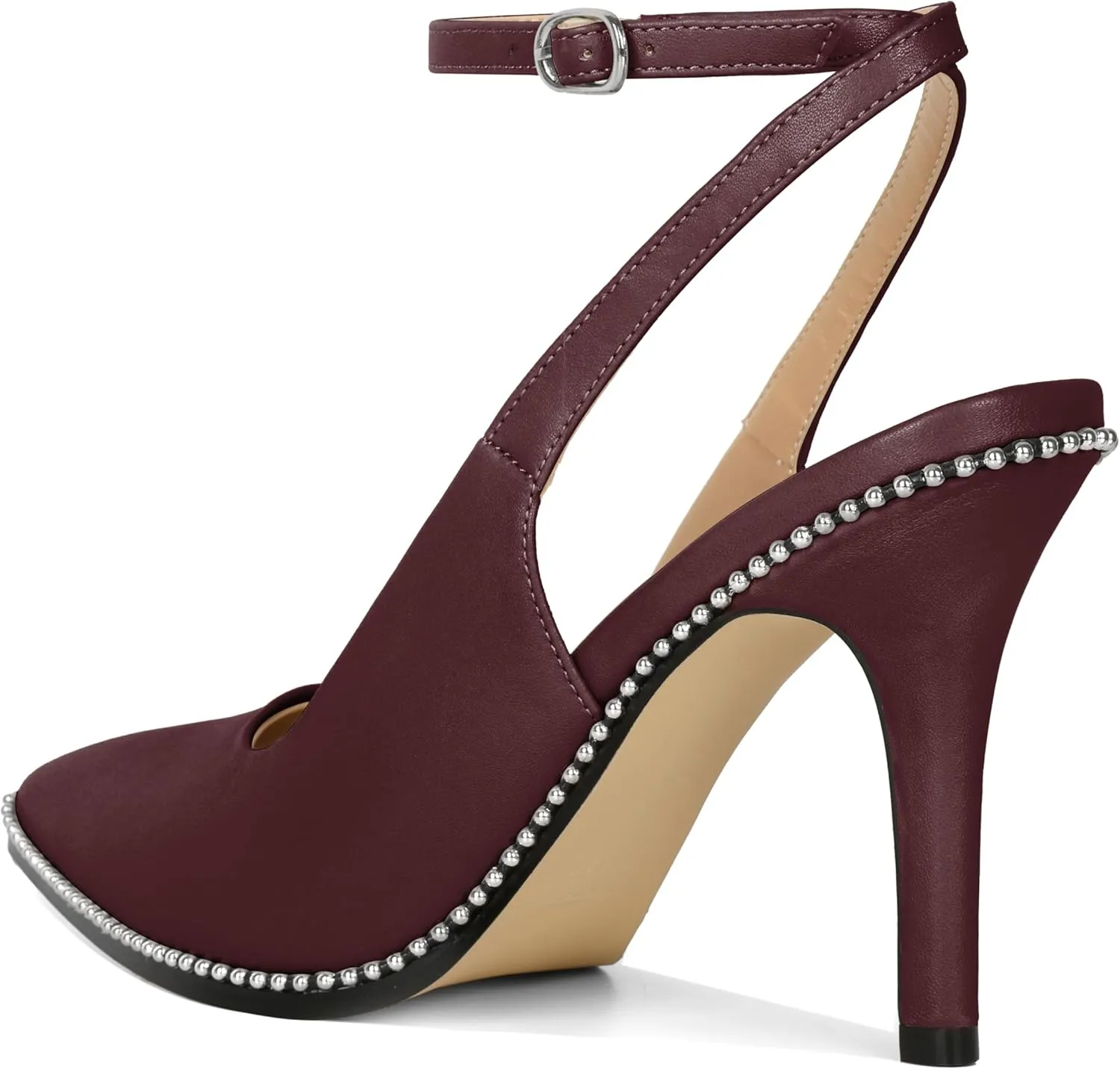 Soireelady Women Slingback High Heel Beaded Pumps Pointed Toe Stilettos Slip On Strappy Heels Ankle Strap Dress Pumps Shoes 3.5 Inches